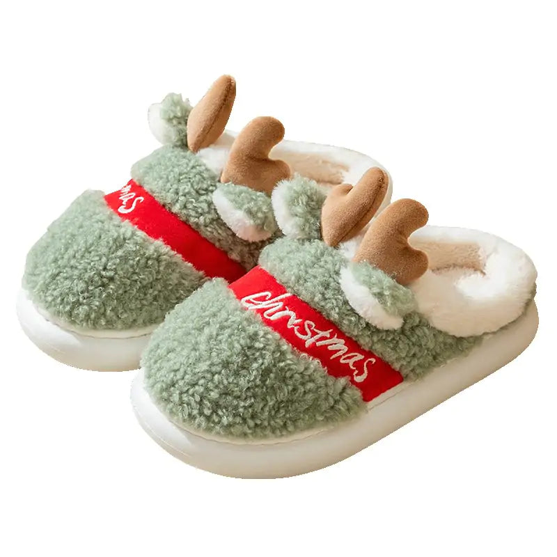 Pantuflas navideñas de ciervo con suela gruesa