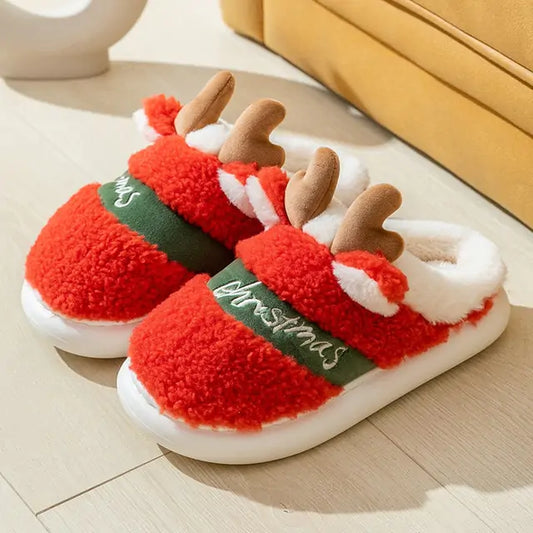 Pantuflas navideñas de ciervo con suela gruesa
